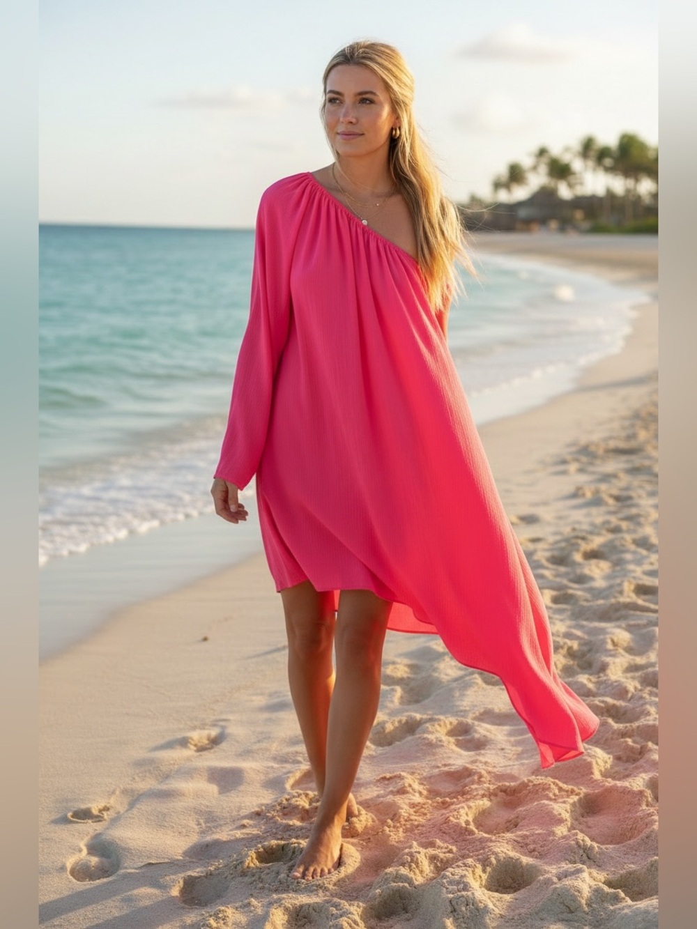 SHEIN VACAY Vibrant Pink Asymmetrical Dress - Picture 1 of 3